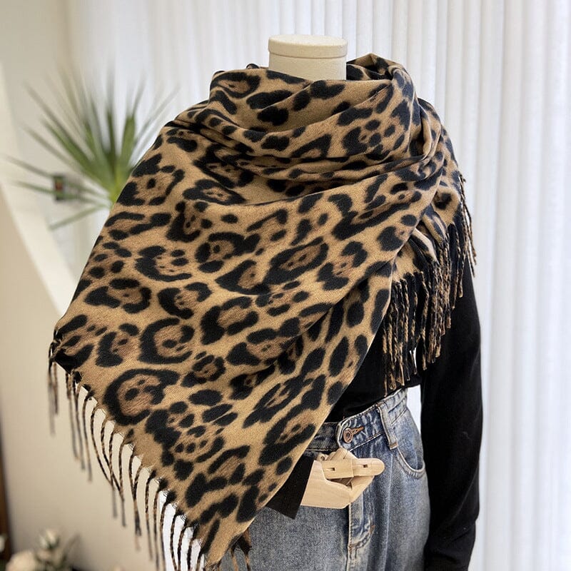 Écharpe Longue En Soie Véritable - Motif Léopard Marron Et Blanc - Neuf (sans étiquette)