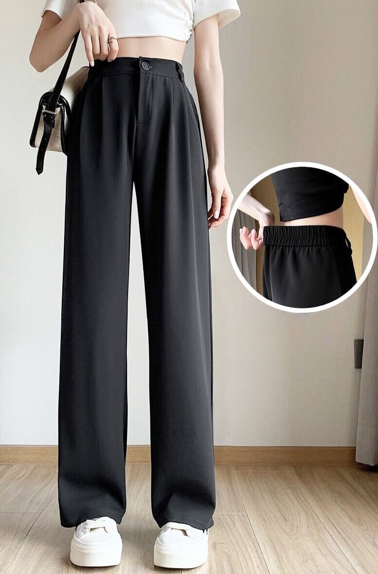 Femme portant Pantalon Fluide Taille Haute - Isa - Les Petits Imprimés
