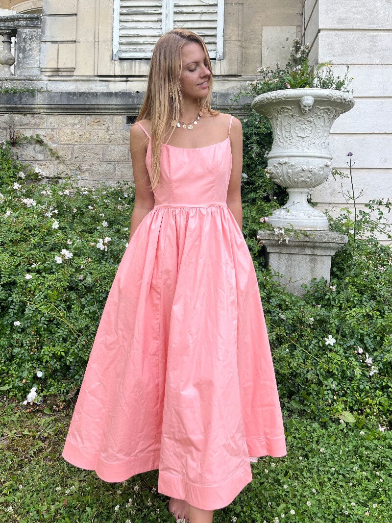 Robe De Soirée Rose Jupe ample et bretelles réglables – Les