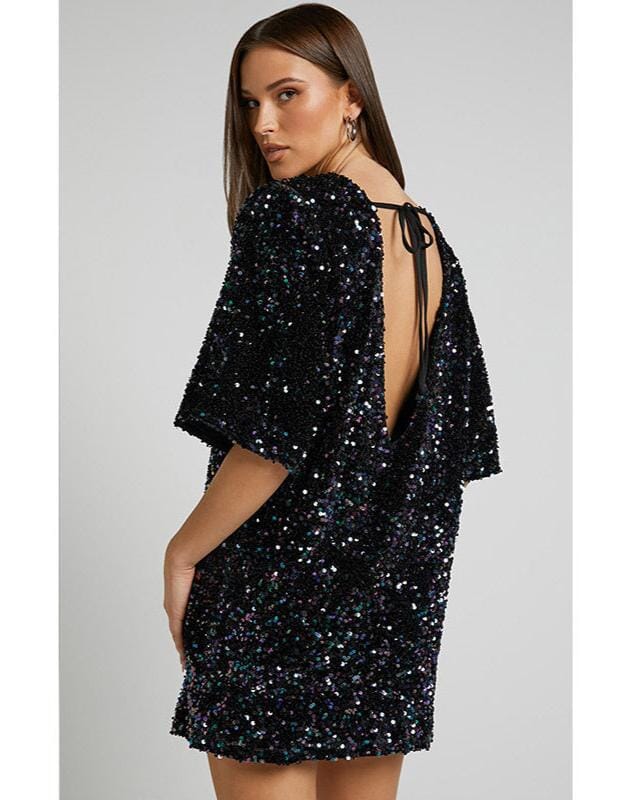 Robe Sequin Noire Femme Robe Noire À Sequins Ezia