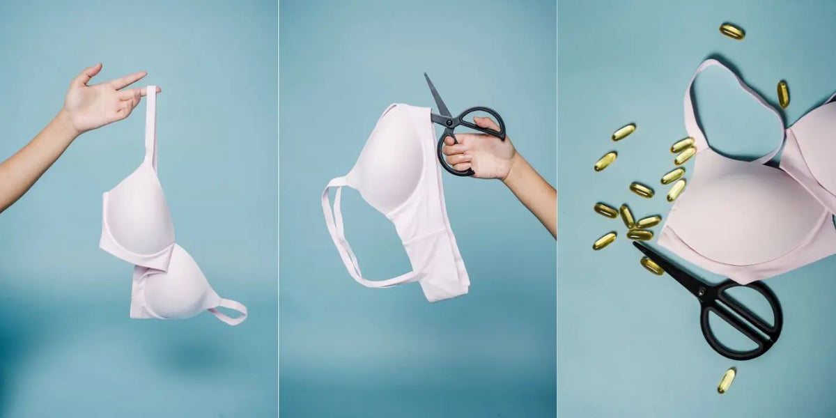 Femme découpant son soutien-gorge.