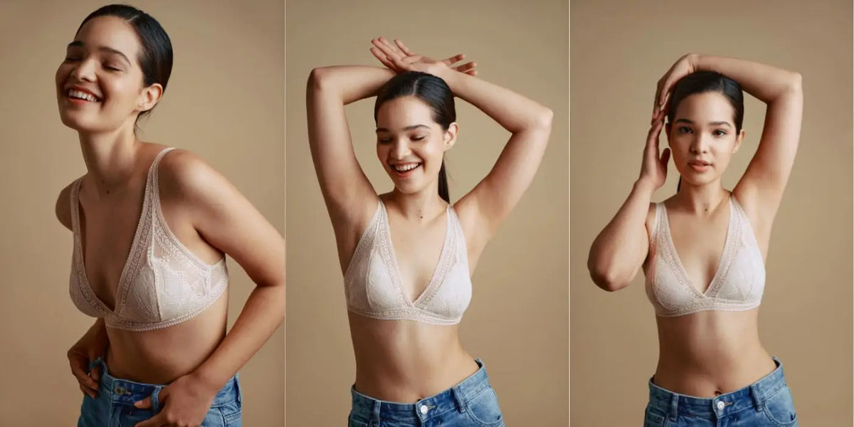 Femme épanouie grâce à la confiance apportée par un soutien-gorge adapté.