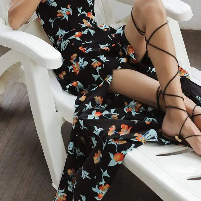 robe longue fendue lacé - les petits imprimés - eshop robe d'été fleurie femme chic