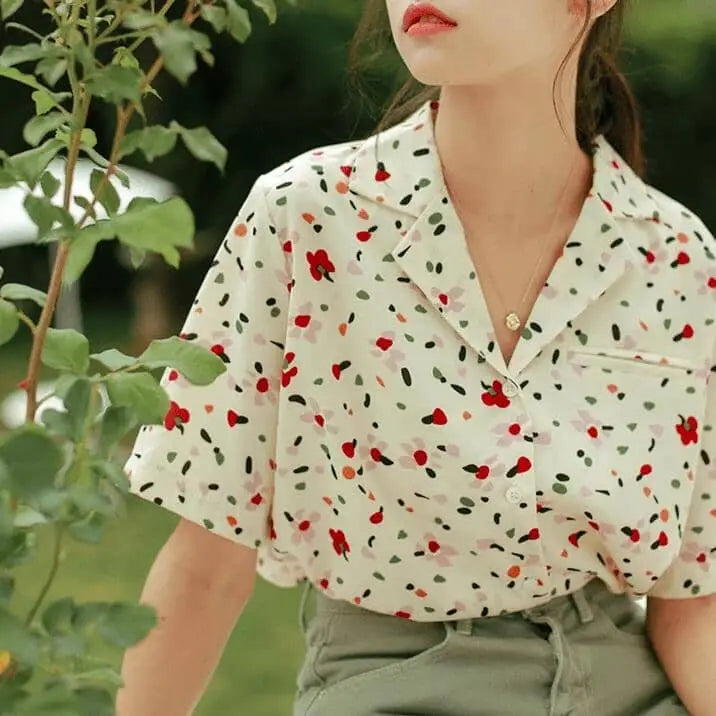 chemise fleurie à manches courtes - les petits imprimés - eshop chemise femme