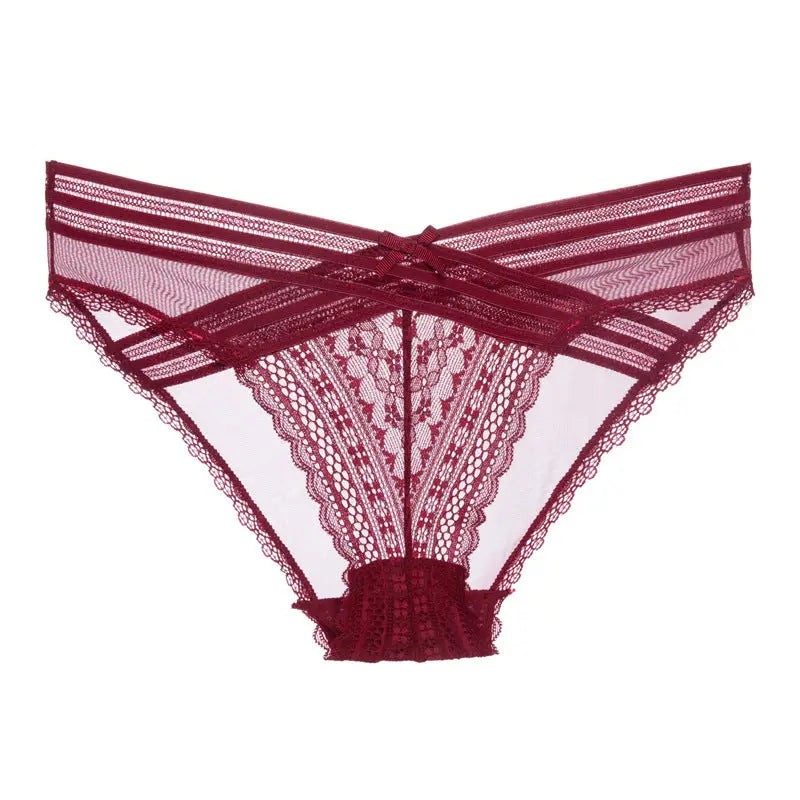 culotte dentelle fine à motif croisé rouge élégant pour femmes - modèle aly pour un look sophistiqué et raffiné