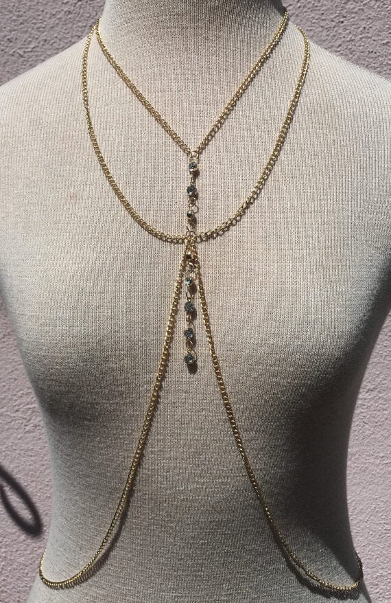 Body Chain Strass Créatif Doré - Chaîne De Corps Design Luxe Pour Sous-vêtements Ou Tenue Sexy