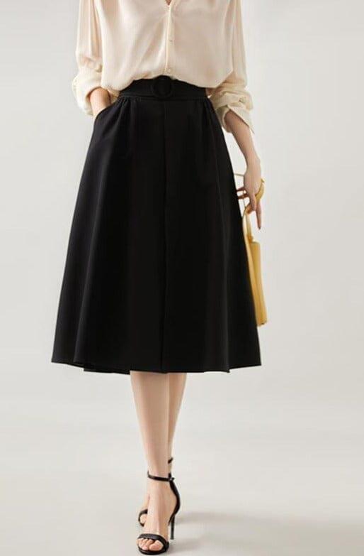 Jupe En Cuir Noir Femme - Longueur Mi-mollet, Taille Haute, Fente - Style Trapèze, Longueur Genou - Pour Toutes Occasions - 11