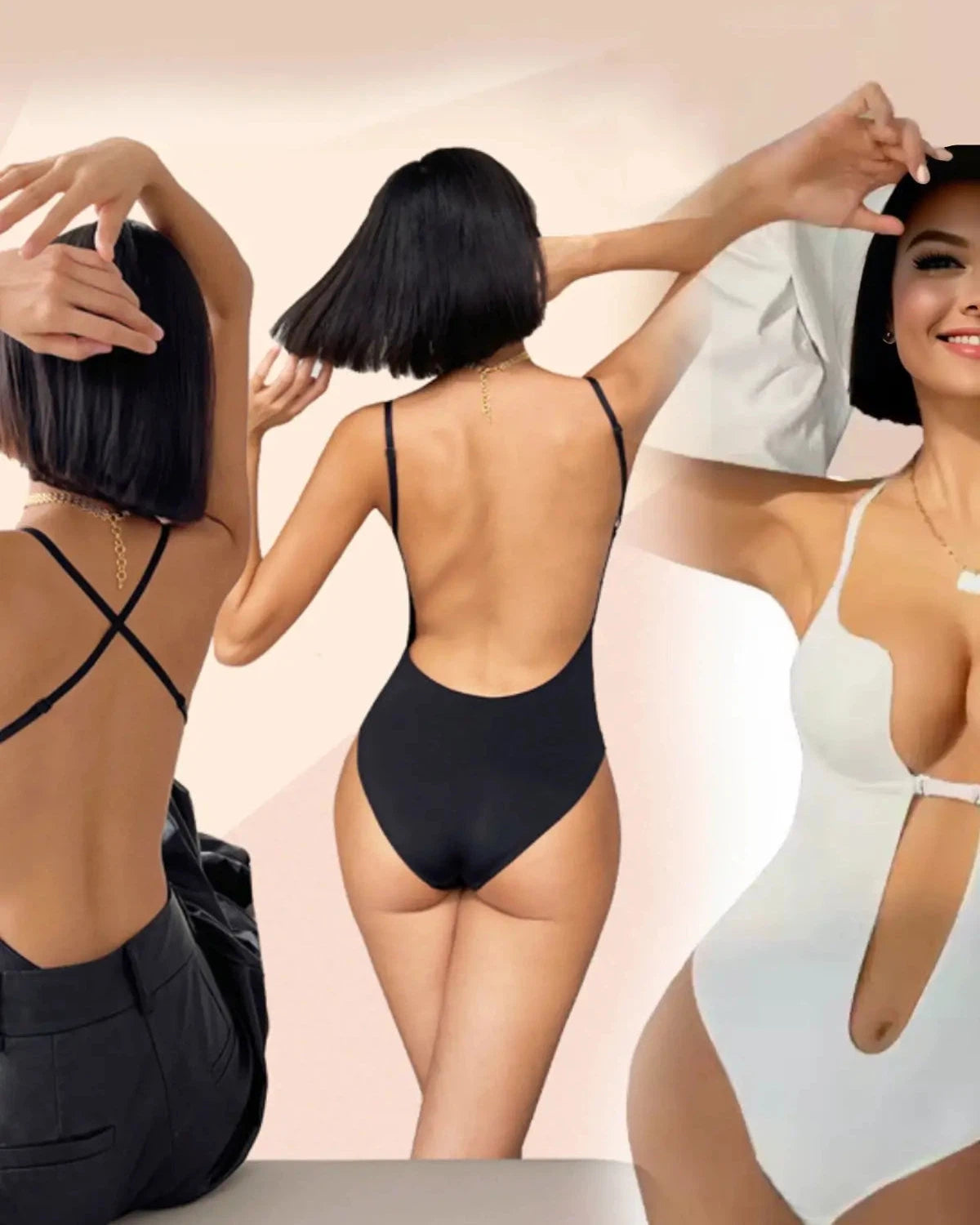 Body soutien-gorge dos nu en noir et blanc, élégant et moderne, idéal pour une tenue sophistiquée et tendance.