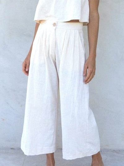 Femme portant Pantalon Large - Siana Blanc S - Les Petits Imprimés