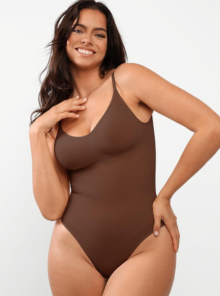 Body dos nu gainant, invisible et sans armature, modèle June, en couleur marron, pour un maintien optimal et discret.