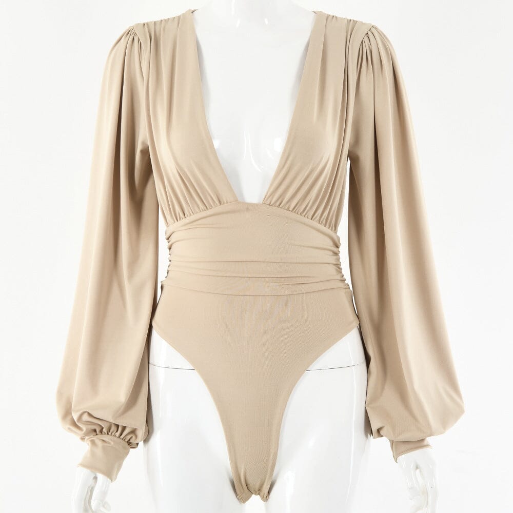 body échancré manches longues pour femme, style nayla, couleur beige, mode élégante, coupe ajustée et matière douce