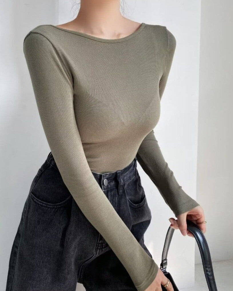 body dos nu à manches longues pour femme - chiara, élégant et moderne, parfait pour une tenue chic et décontractée