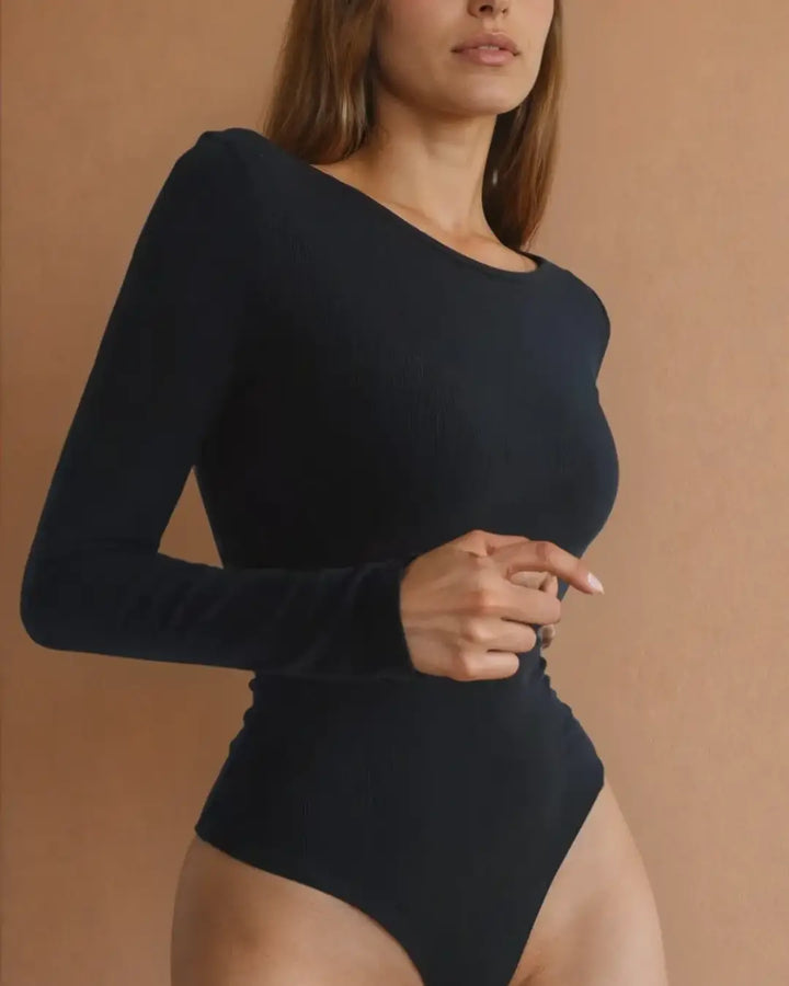 Body Chiara, manches longues, dos nu, élégant et ajusté, idéal pour une allure sophistiquée et moderne.