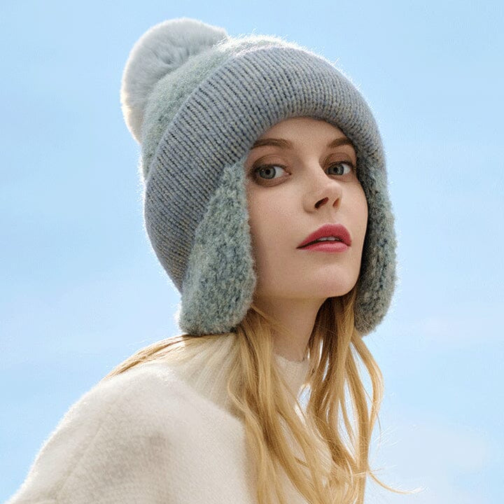 bonnet cache oreille nina en laine bleu pour femme, accessoire hiver élégant et chaud, idéal pour protéger du froid