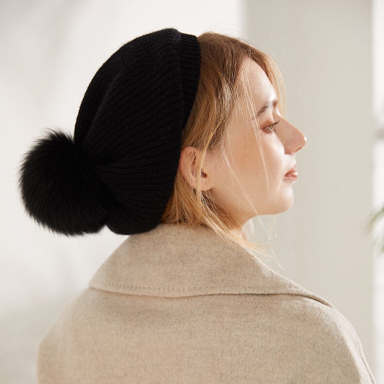 beret bonnet femme édition limitée hiver noir avec pompon