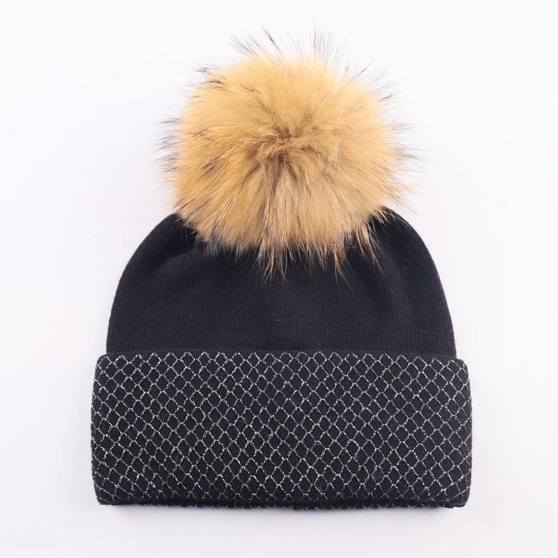 bonnet pompon laurena avec pompon amovible en fourrure et motif géométrique, accessoire tendance pour l'hiver