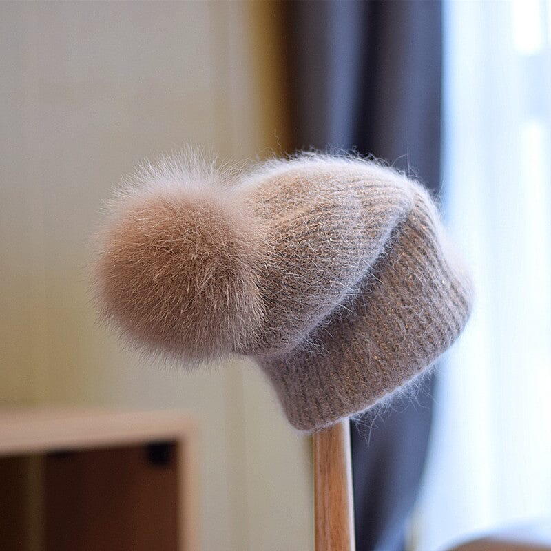Bonnet Tricoté Doublé Avec Pompon En Fourrure Synthétique Pour Femme Bonnet Tricoté Doublé Avec Pompon En Fourrure Synthétique Pour Femme