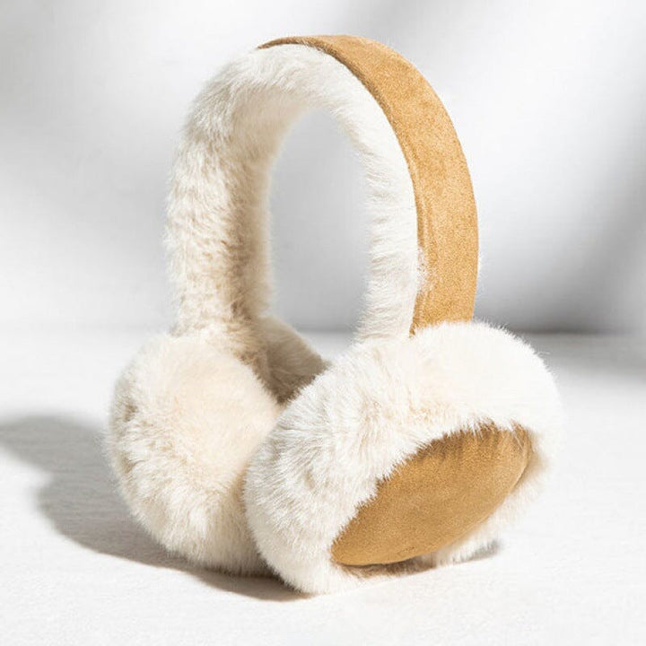 cache oreille femme en fausse fourrure douce elise avec bandeau beige pour garder les oreilles au chaud en hiver