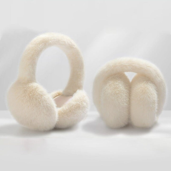 cache-oreille marie en fourrure synthétique blanche vue de face et de côté, accessoire d'hiver élégant pour garder les oreilles au chaud