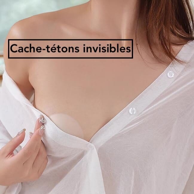 cache tétons invisibles en silicone sous une chemise blanche, sans adhésifs pour un confort optimal et discrétion totale