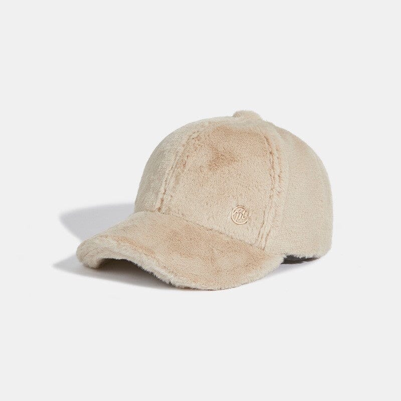 casquette en polaire pour femme idéale pour l'hiver, modèle Louise, couleur beige clair avec texture douce et chaude