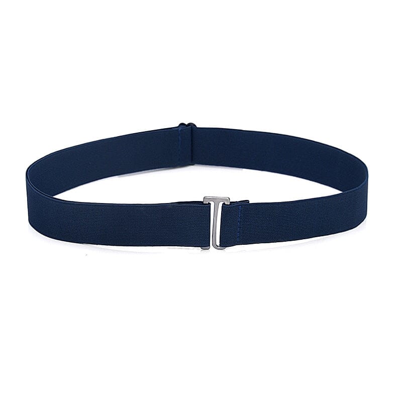 Ceinture élastique bleu marine Samantha avec boucle argentée, idéale pour un ajustement confortable et élégant.