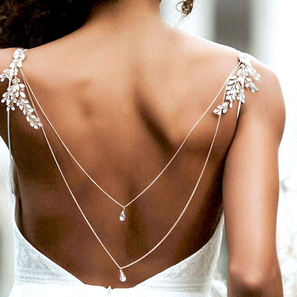 collier élégant en chaîne arrière pour robe de mariage avec cristaux pendants pour mettre en valeur le dos nu de façon raffinée