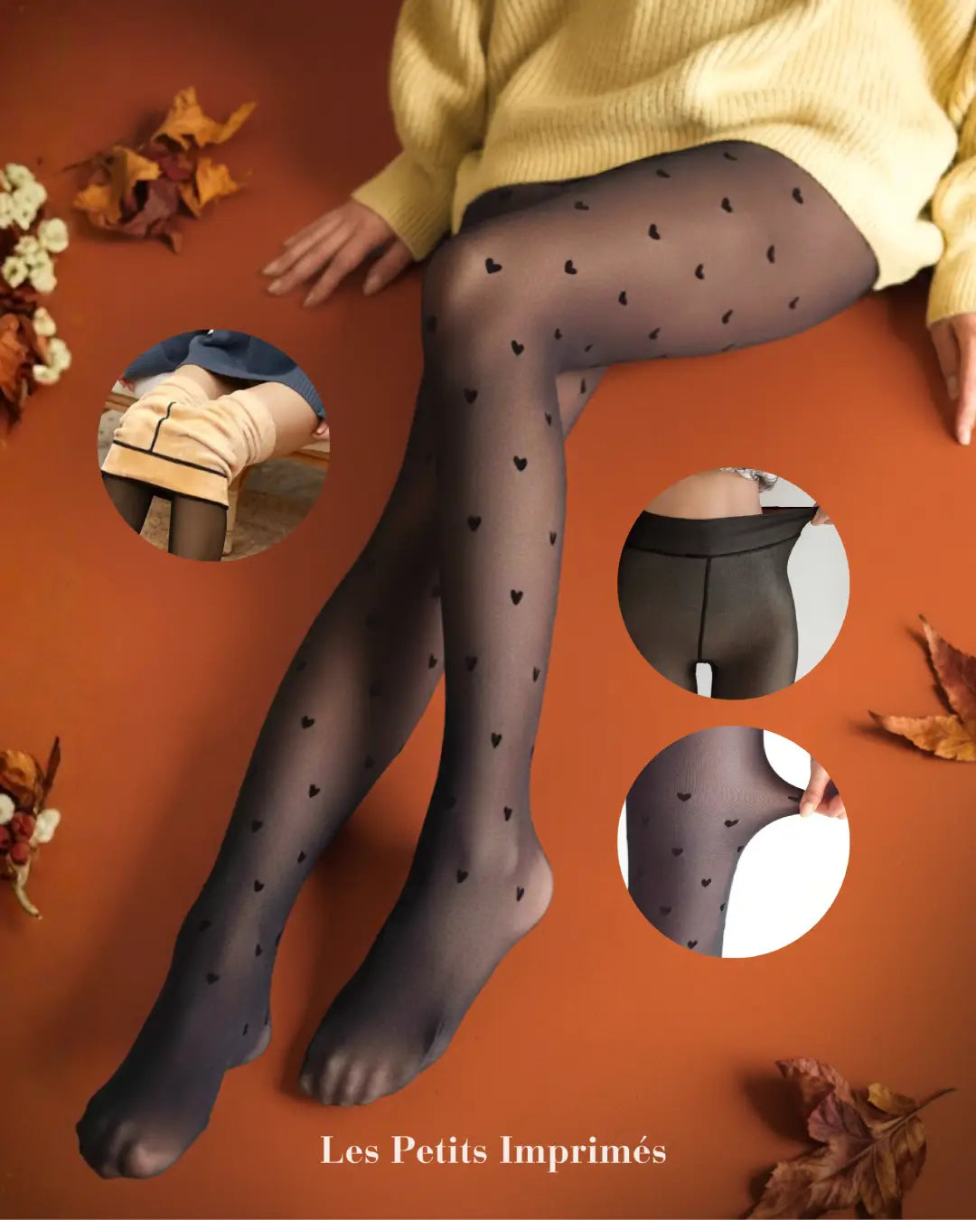 Collant en cœur doublé polaire, idéal pour l'hiver, élégant et confortable, parfait pour un style tendance et chaud.