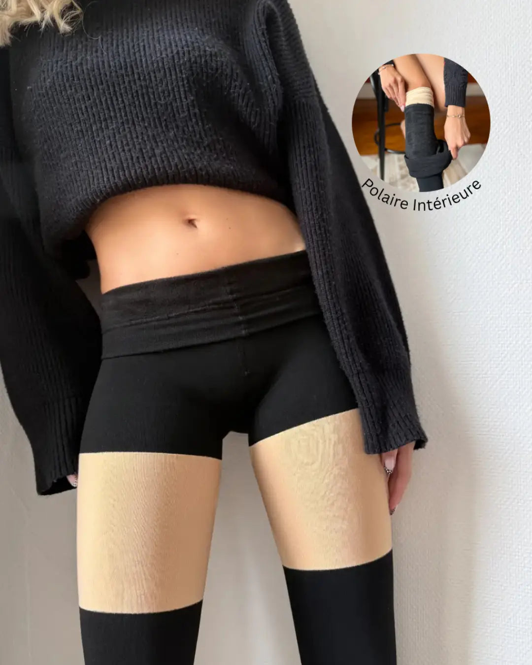 Collant fausses chaussettes hautes avec intérieur polaire doux, idéal pour l'hiver et un look élégant, confortable.