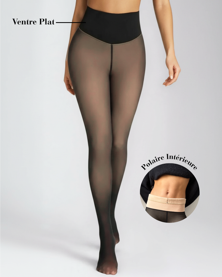 Collant polaire ventre plat pour femme, idéal pour l'hiver avec intérieur polaire et effet amincissant, modèle Elsa.