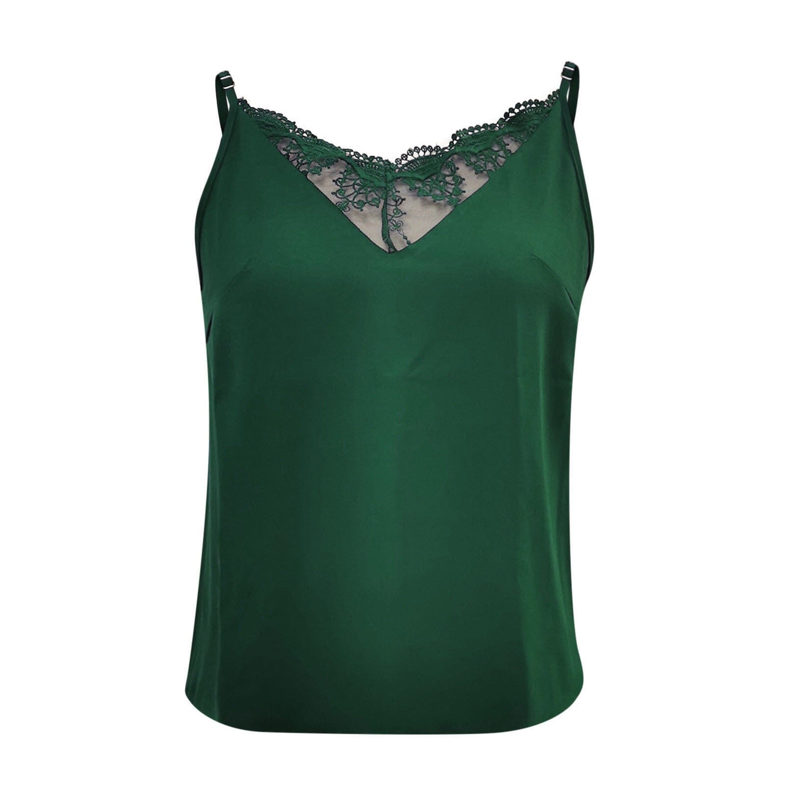 Débardeur dos nu Hilian en satin vert avec dentelle noire sur le décolleté, parfait pour un look élégant et raffiné