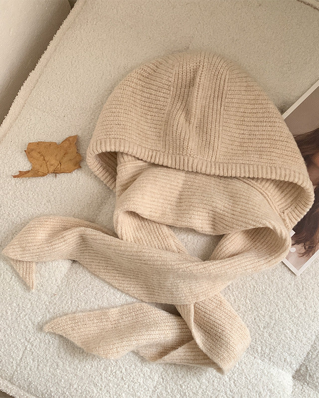 Écharpe à capuche côtelée en laine douce, style moderne et élégant, nouveauté automne, couleur beige, accessoire mode.