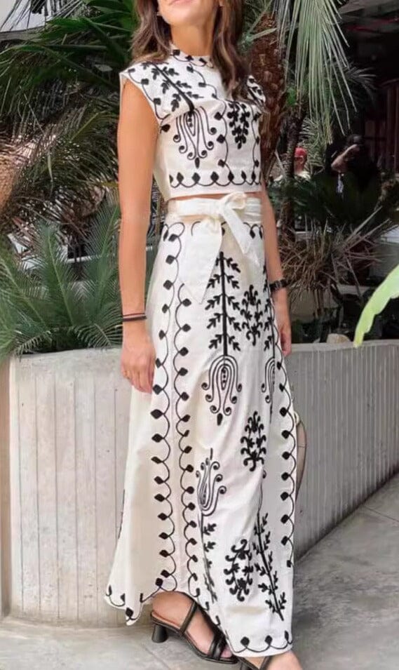 ensemble 2 pièces femme chic lalya avec motifs noirs et blancs pour un look élégant et sophistiqué en extérieur