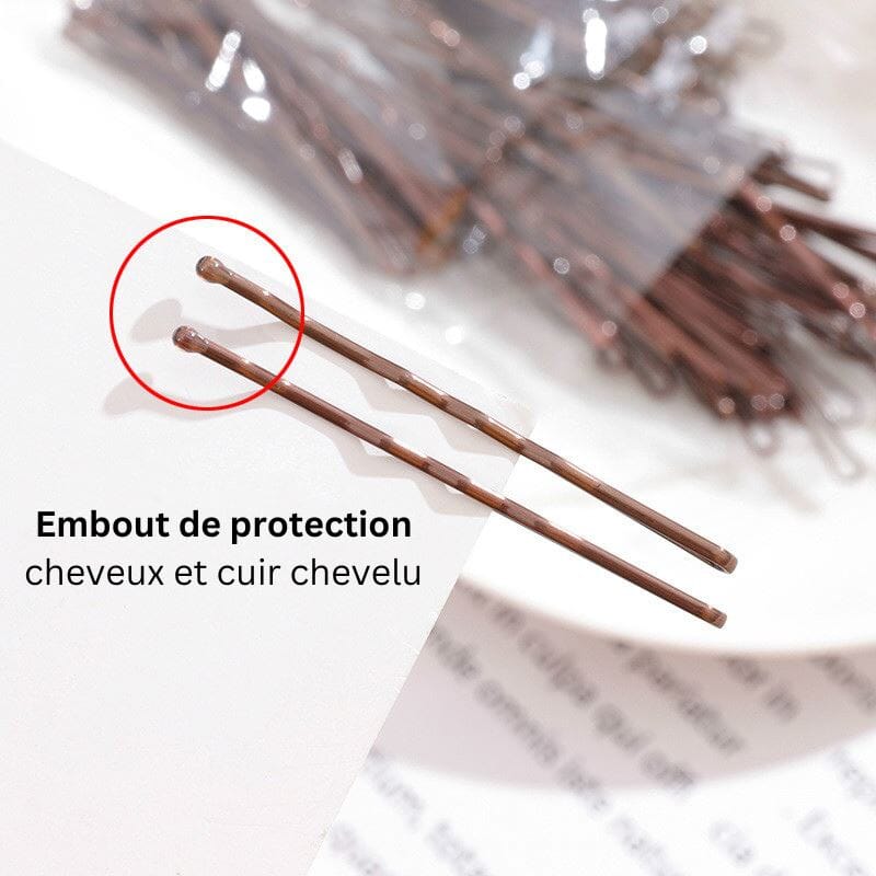 épingles à cheveux avec embout de protection pour cheveux et cuir chevelu, paquet de plusieurs épingles marrons