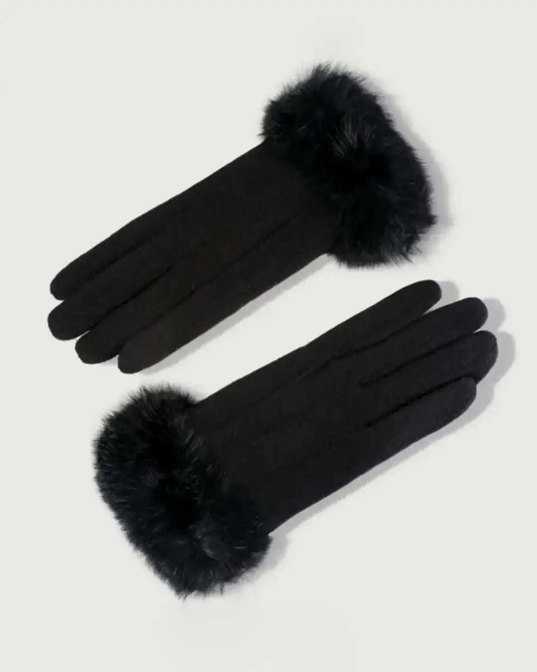 Gants tactiles en cachemire noir avec finition en fourrure synthétique, élégants et chauds pour l'hiver, modèle Lisa.