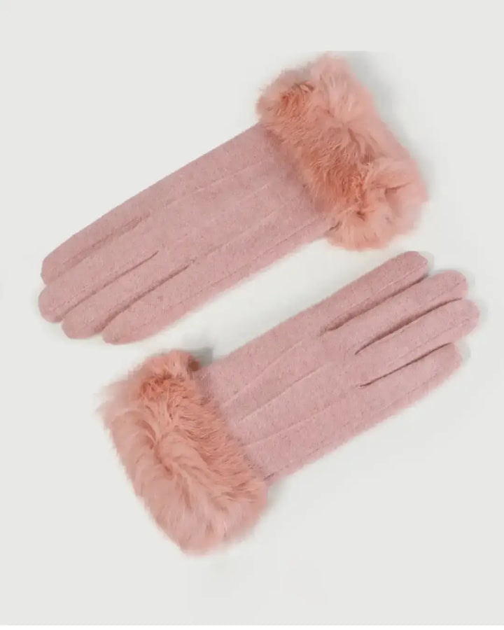 Gants en cachemire roses pour femmes avec bordure en fausse fourrure, design élégant et tactile, modèle Lisa.