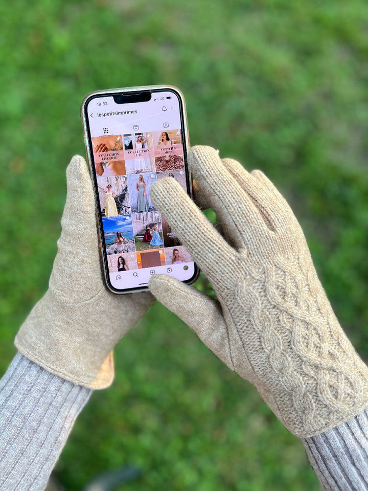 gants tactiles polaire pour femme léna avec intérieur douillet en laine beige et design élégant, parfaits pour l’hiver