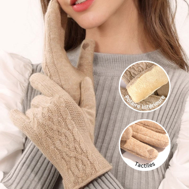 gants tactiles polaire pour femme léna avec intérieur douillet en laine beige et design élégant, parfaits pour l’hiver