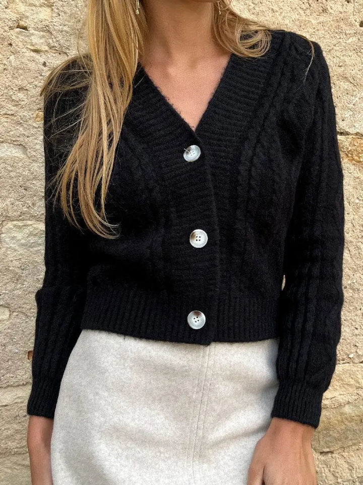 gilet grosse maille femme albane avec manches longues et boutons, idéal pour un style chic et confortable