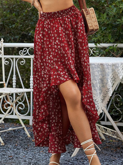 Femme portant Jupe Volants - Talia Rouge S - Les Petits Imprimés