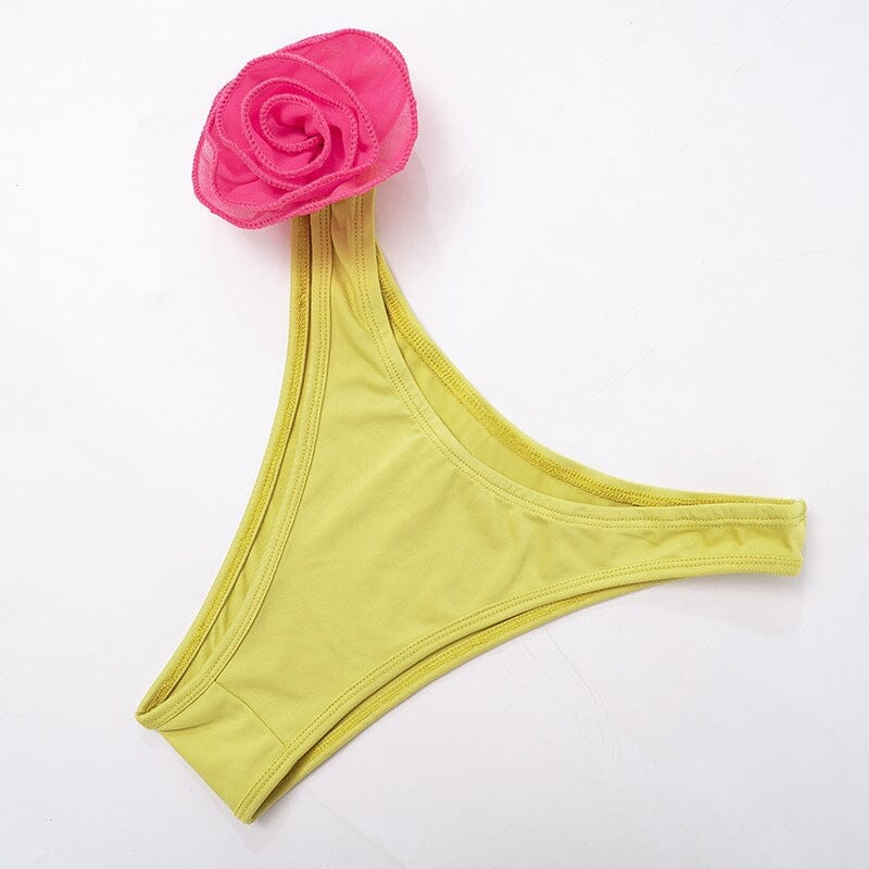 maillot de bain 2 pièces bandeau rose avec design floral et bas jaune, ideal pour l'été et les activités nautiques