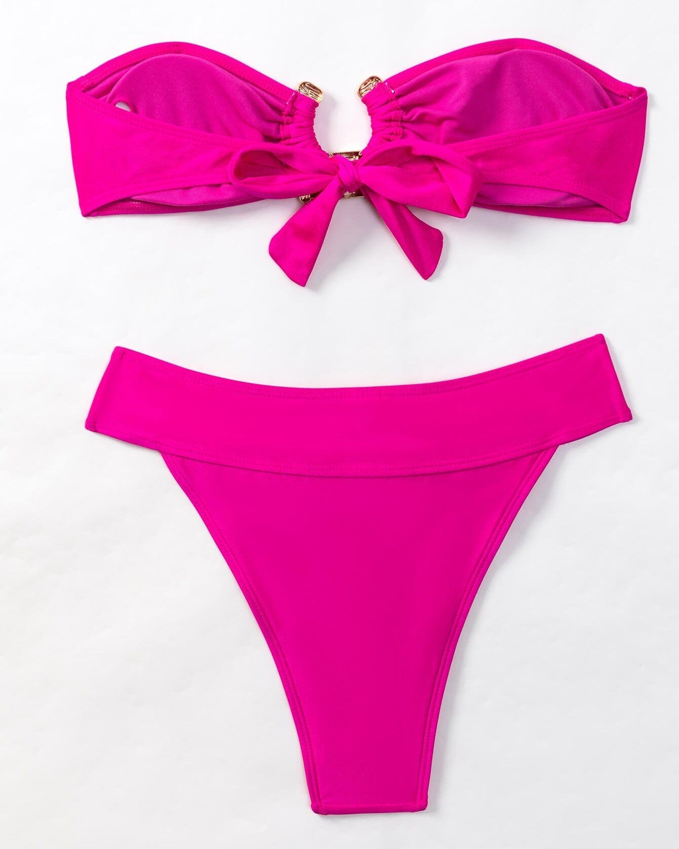 maillot de bain 2 pièces taille haute rose bandeau avec nœud pour femme modèle aliya conçu pour un look chic à la plage