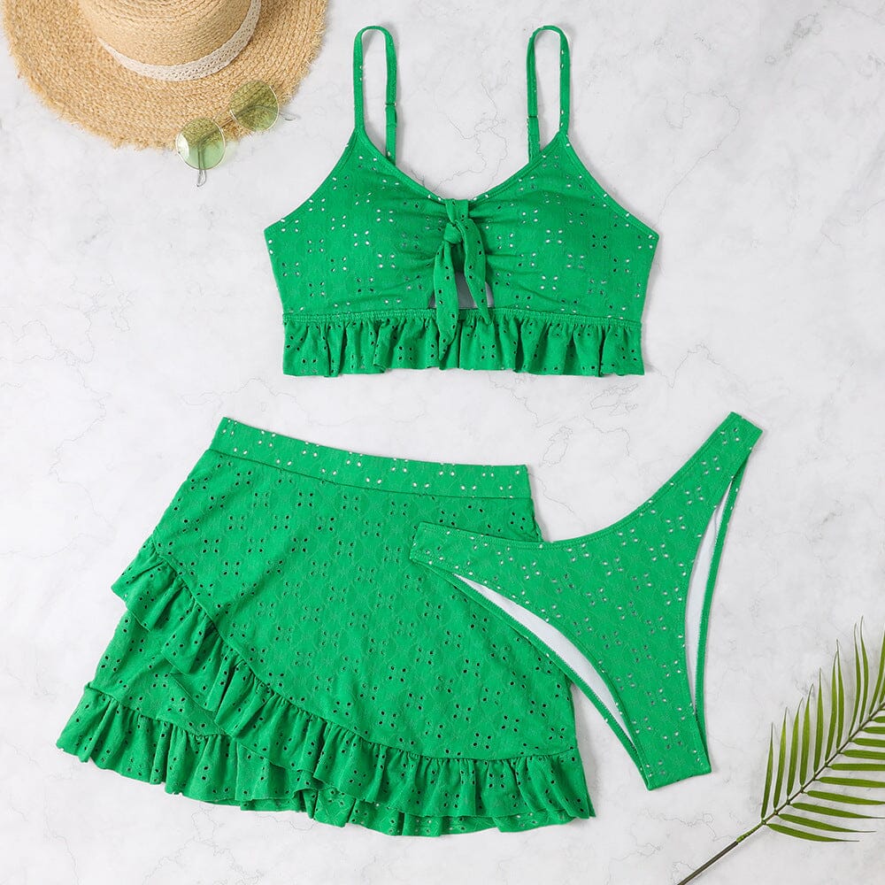 maillot de bain jupe barbara en dentelle verte avec bretelles ajustables et détail froncé pour femme élégante