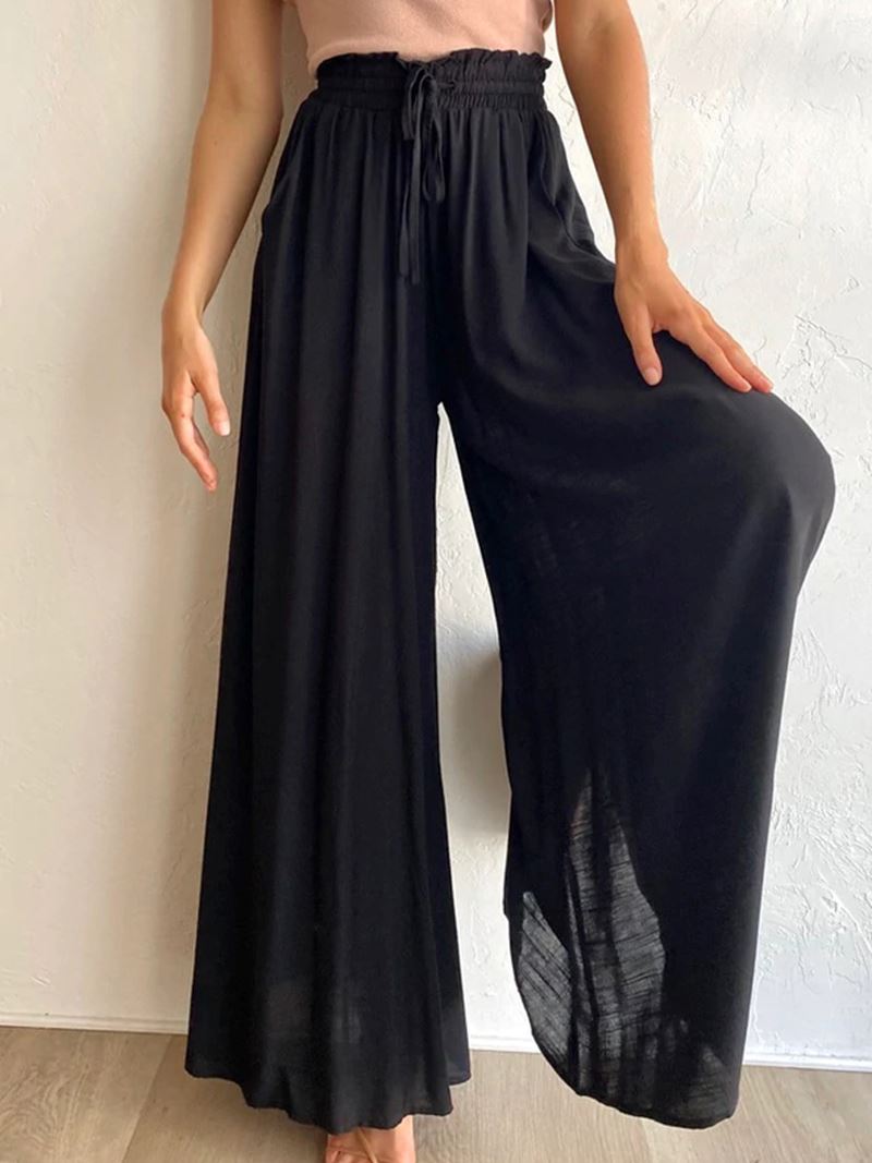 Femme portant Pantalon Large Fluide Femme - Gaëlle Noir S - Les Petits Imprimés