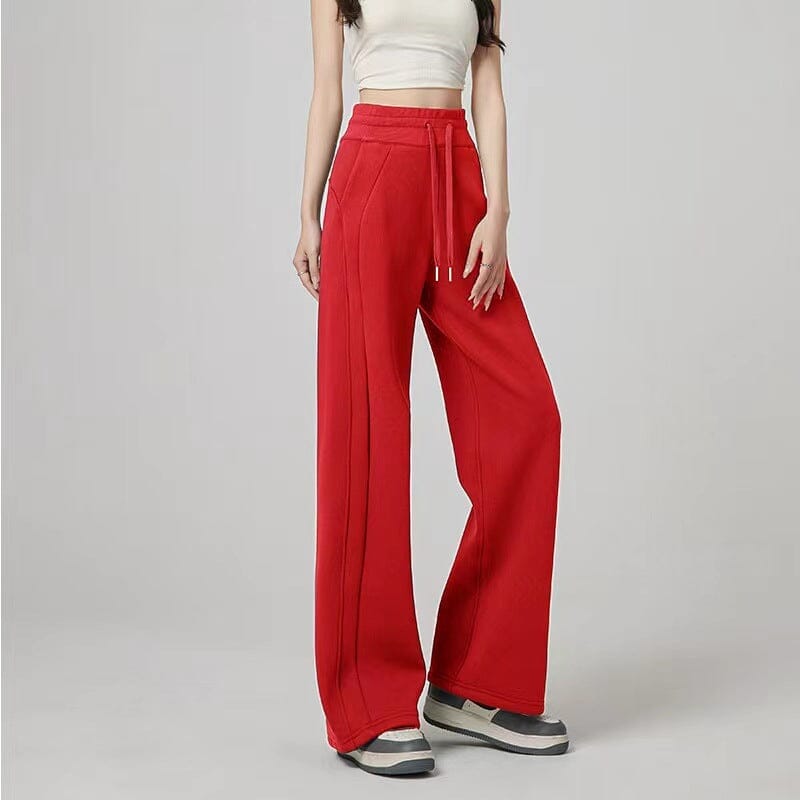 pantalon de jogging rouge alexie pour femmes, en tissu confortable avec ceinture ajustable, idéal pour le yoga ou détente