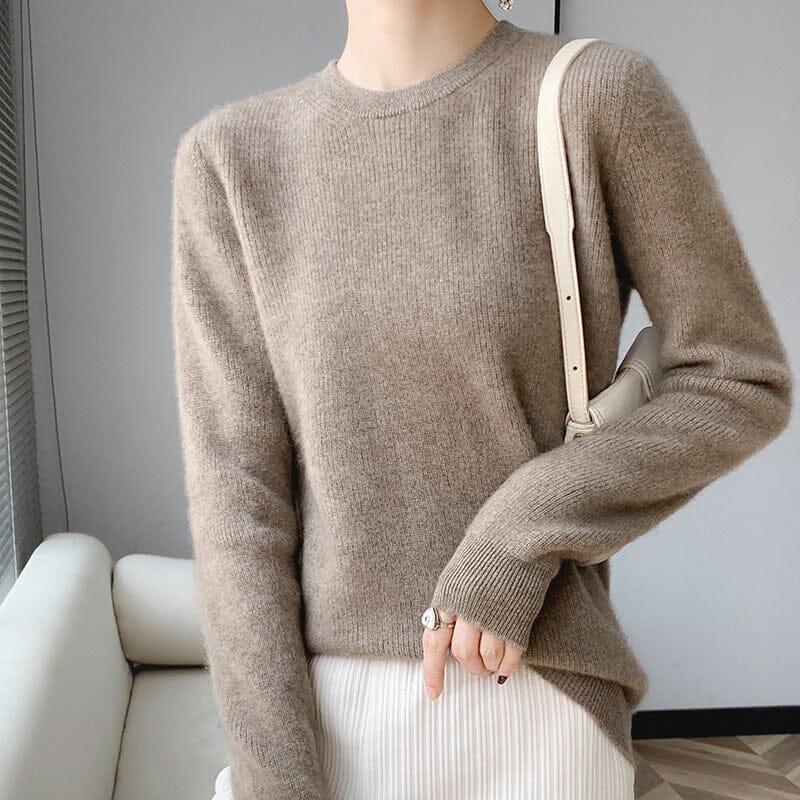 pull laine mérinos femme ines beige manches longues pour une tenue confortable et élégante en hiver