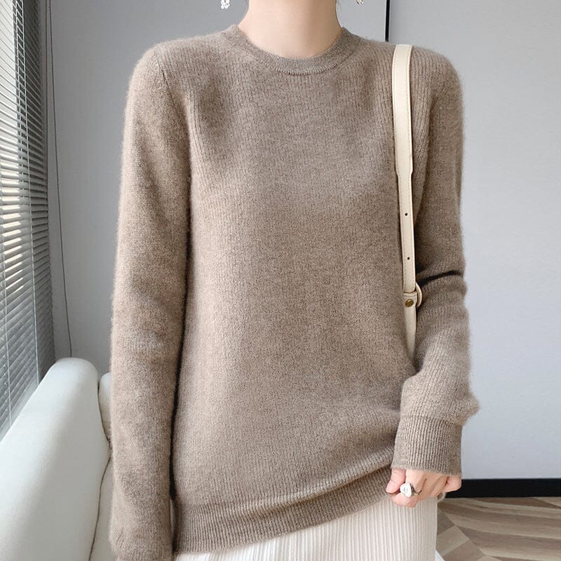 pull en laine mérinos pour femme couleur beige avec manches longues parfait pour l'hiver proposé par la marque ines