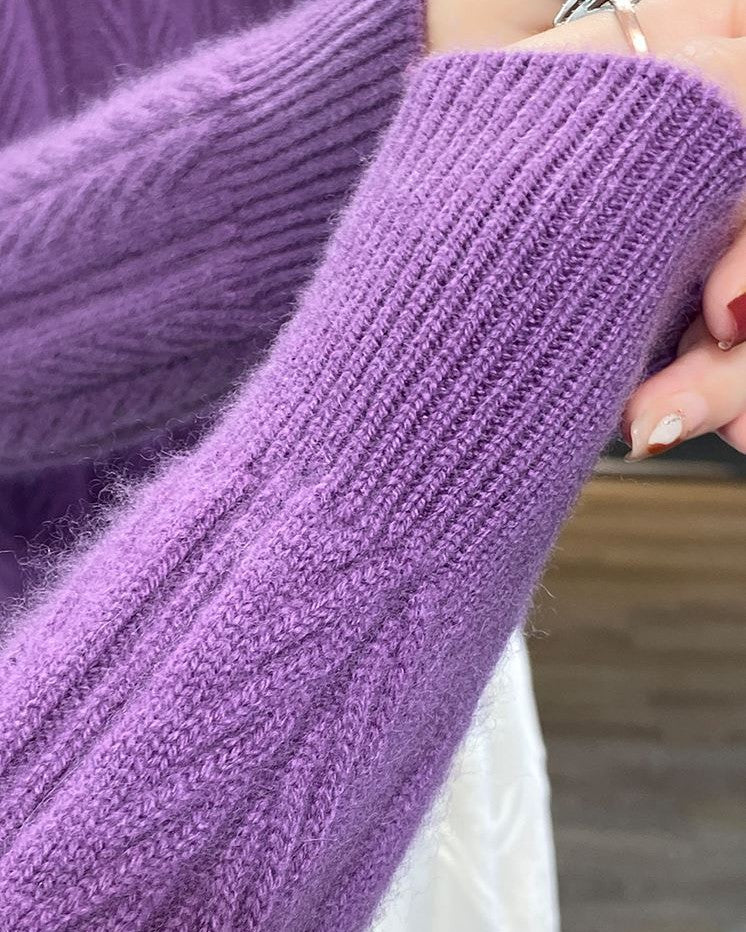 pull en laine chaud pour femme veronica, manches longues violet foncé, idéal pour l'hiver et les journées fraîches