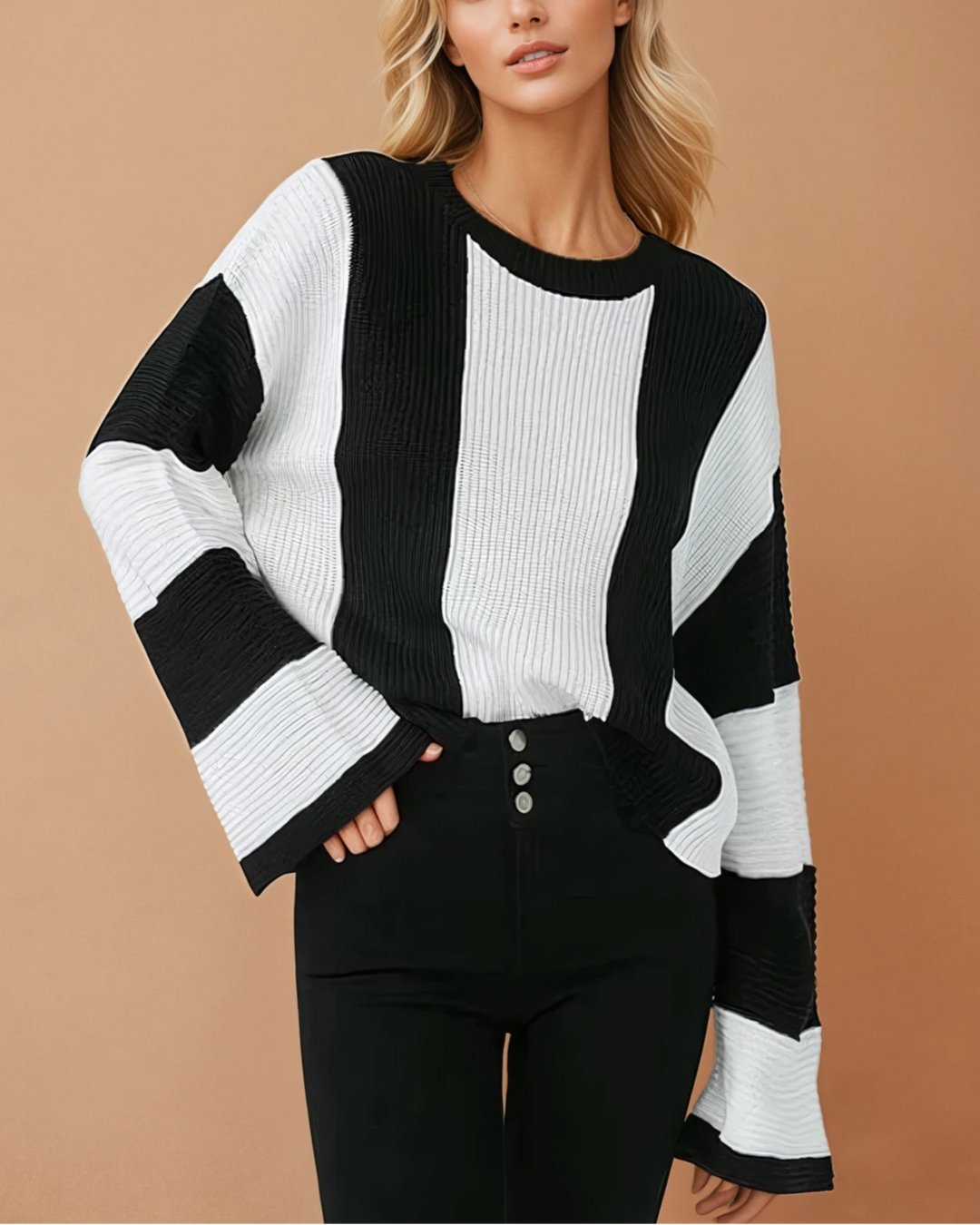 Pull femme oversize motif smiley manches longues