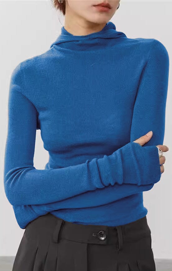 Femme portant Pull Manches Mitaines - Victoire Bleu - Les Petits Imprimés